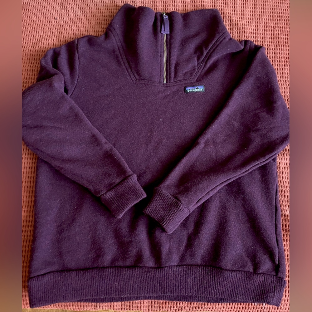 Patagonia 1/4 zip fleece-lined wool sweater.